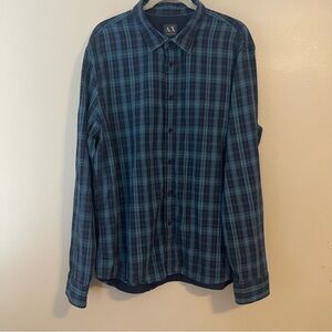 Armani Exchange Casual Blue Plaid Button Down Shirt